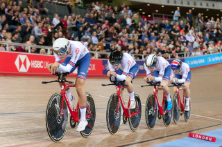 Will Tidball in the men's team pursuit at the track cycling world cup in 2018