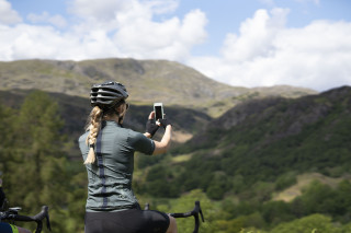 A rider stopped to take a photo