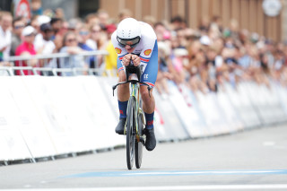 Josh Tarling in the elite men's time-trial at the 2024 road world chamiponships in Zurich