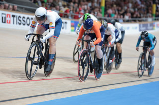 Katy Marchant in the women's keirin at the 2024 UCI Tissot Track World Championships