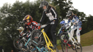 Charlotte Green racing BMX in Blackpool