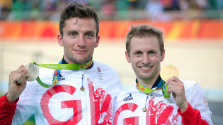 Team GB's Callum Skinner and Jason Kenny celebrate sprint silver and gold at the Rio Olympics