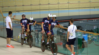 Paralympics GB's Steve Bate and Adam Duggleby, and Lora Turnham and Corinne Hall receive coaching in training for the Games